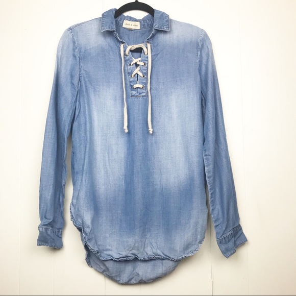 cloth & stone Tops - Anthro Cloth And Stone Chambray lace up Tunic 315